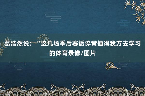 葛浩然说:“这几场季后赛诟谇常值得我方去学习的体育录像/图片
